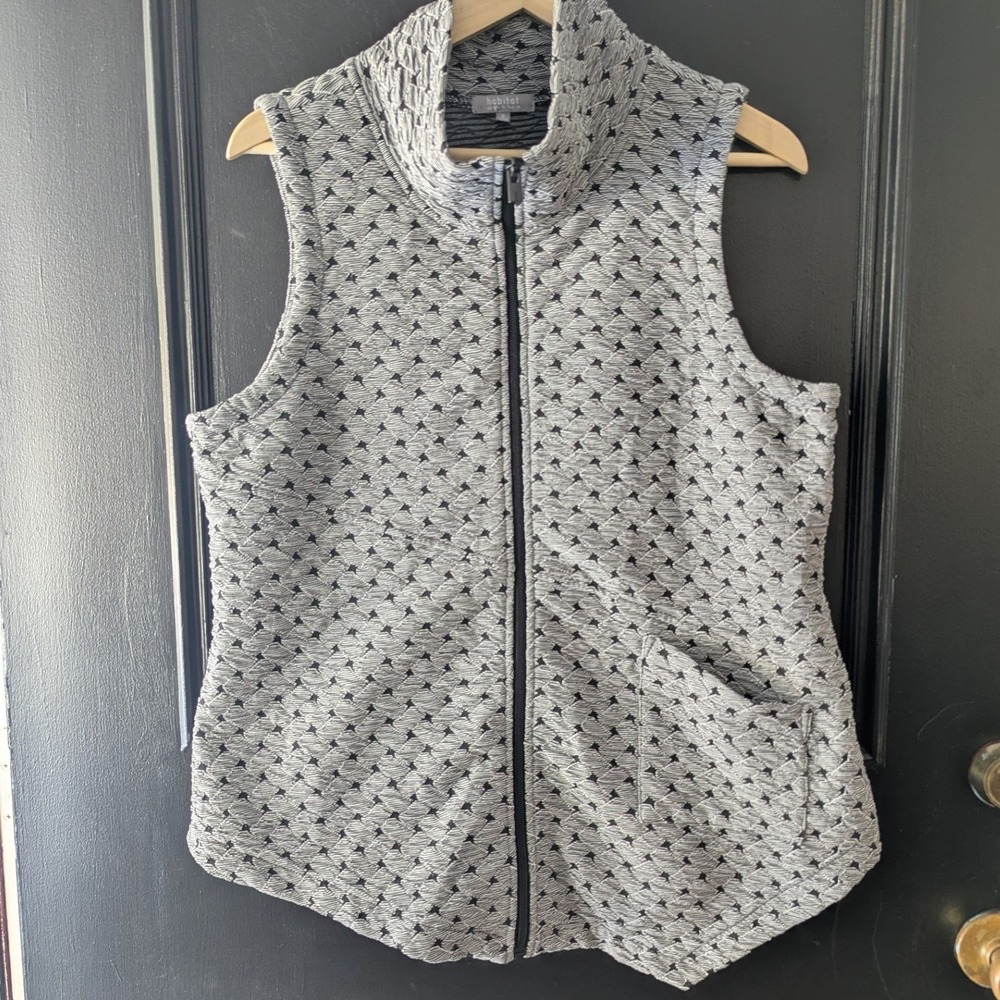 Habitat‎ Basket Weave Angled Vest Mock Neck Zip Front Women's M Black Gray White